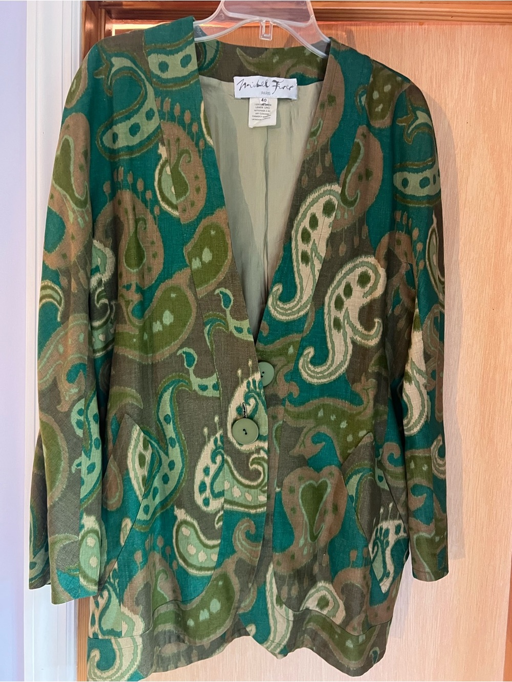 Michel Firet Paris green and Olive Paisley linen Blazer